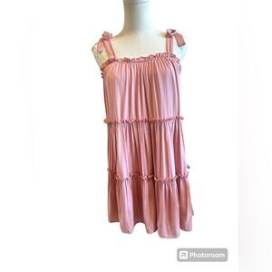 Trixxi Babydoll BOHO Ruffled, Adjustable Strap w/Bow Size Medium Rose Mini Dress